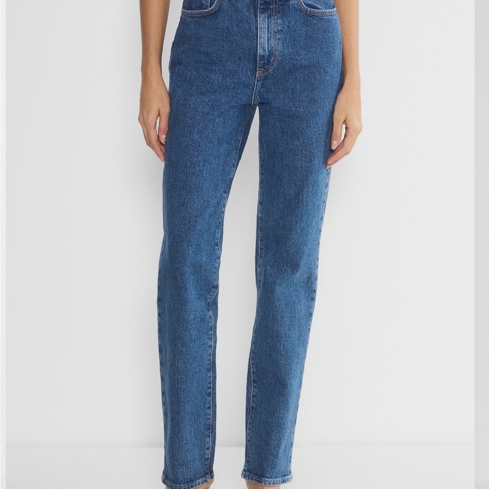 ARITZIA-Denim Forum Blue High Rise Straight Leg Jeans - Picture 6 of 7